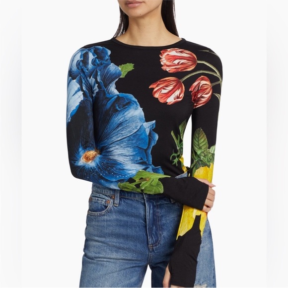 NWT Alice and Olivia Delaina Long Sleeve Floral Top - Picture 2 of 7
